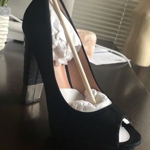 Charles David Black Suede/Snakeskin Peep Toe Pump